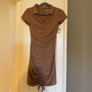 Poof! Brown Ruched Mini Dress